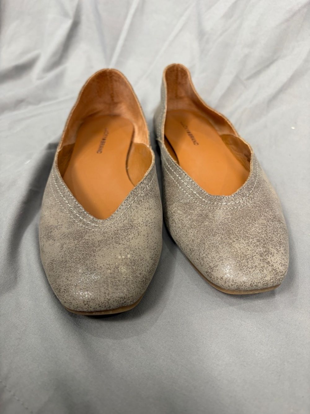 Lucky Brand Alba Ballet Flats 7.5 Titanium Hard Rock Leather Minimalist Shoes